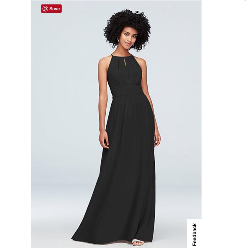 David’s Bridal High-Neck Black Chiffon Bridesmaid Dress with Keyhole